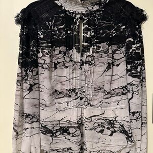 bebe Black & White Marble-Print Blouse
